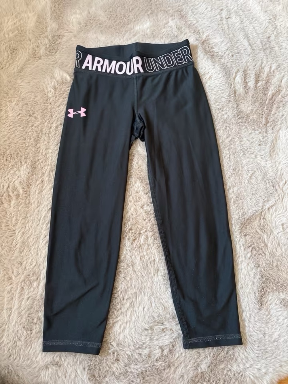 Under Armour Black Leggings with Pink Logo and Waistband